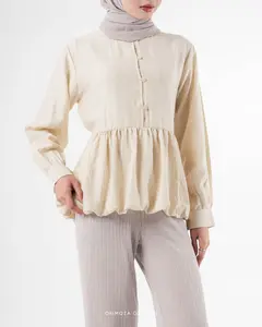 Orimoza Baleria Blouse Balon Wanita Lengan Panjang Polo Linen Impor