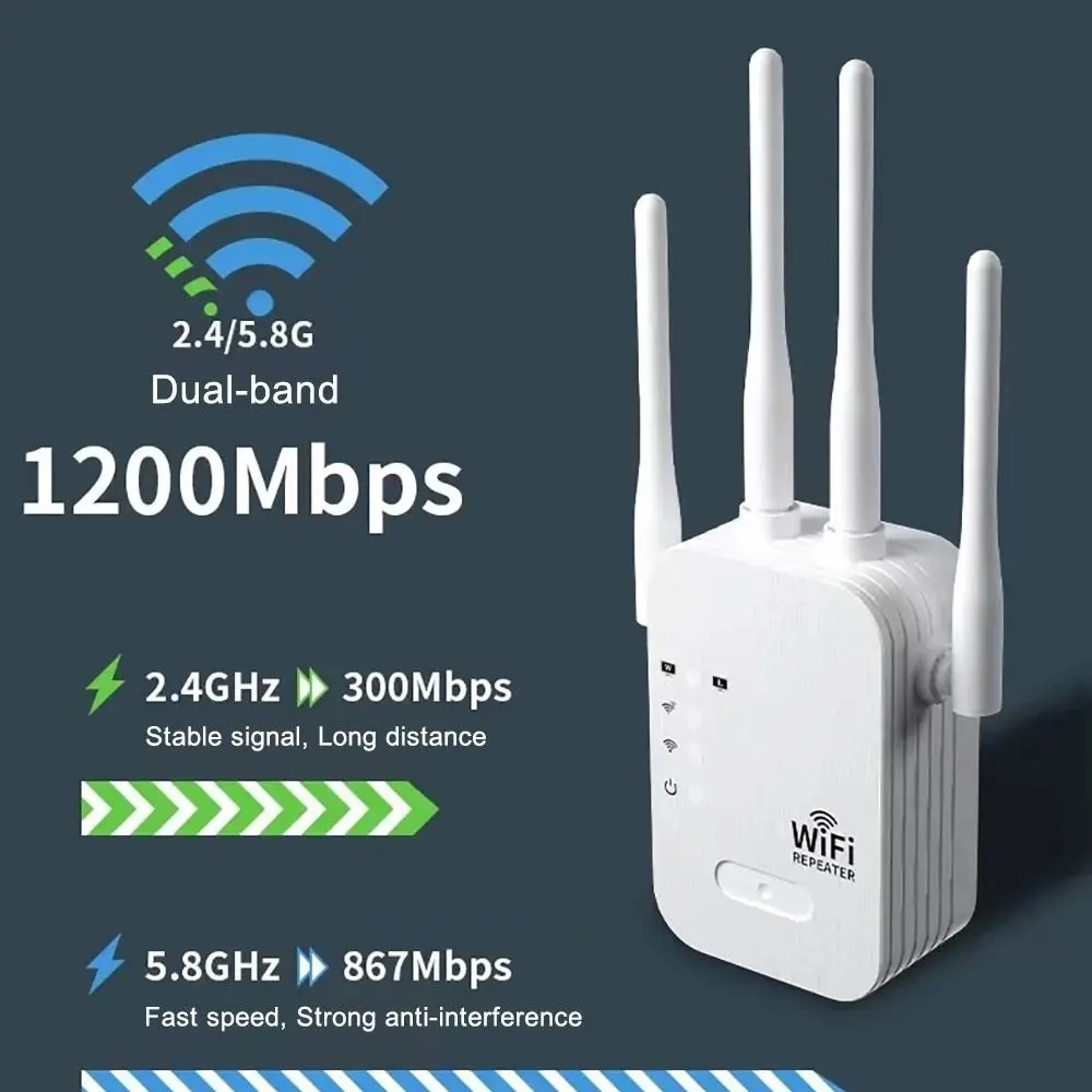 [SG] WiFi Extender, Dual 5g & 2.4G Band 1200Mbps Router Amplifier Wi-Fi Long Range Extender WiFi Signal Booster Repeater Wireless