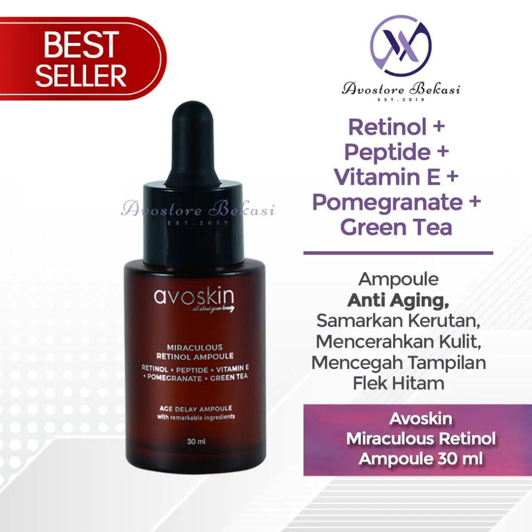 Avoskin Miraculous Retinol Ampoule 30ml - Serum Anti Aging, Samarkan Kerutan, Mencerahkan Kulit dan Mencegah Tampilan Flek Hitam