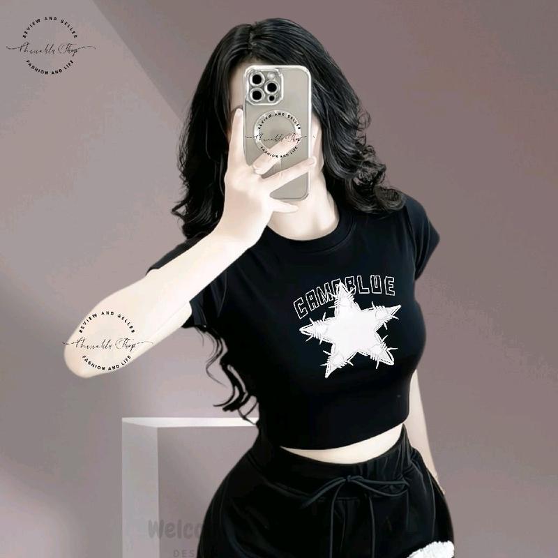 Áo Thun Croptop Dáng Ngắn Form Ôm Body Nữ Tôn Dáng In Hình Ngôi Sao "CAMP BLUE" - Miriahu Shop Daily (aocroptop, aoxinh, aothun, donuxinh, áoxinhcógu, Áo Thun Ôm Tôn Dáng)