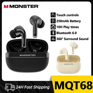 Monster MQT68 TWS Earphones Wireless Bluetooth 6.0 Earbuds Sport Gamer Headphones Noise Reduction Headset With Mic