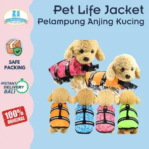 Life Jacket For Dog Import | Pelampung Rompi Untuk Renang Keselamatan Anjing Kucing Dengan Garis Rlektif Size S - Xl