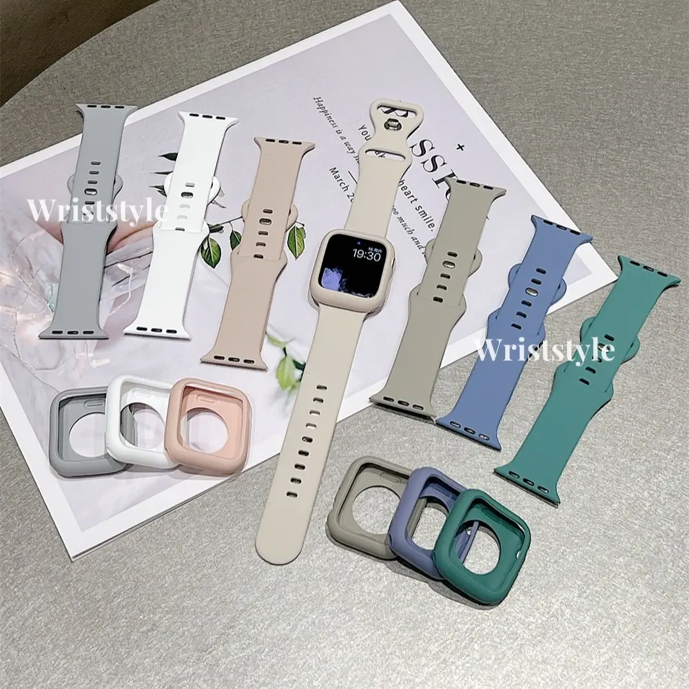 Bộ Dây Đeo Đồng Hồ Và Vỏ Silicon Lỏng, Khóa Đôi, Dành Cho Apple Watch S9 / 8 / 7 / 6 / 5 / 4 / 3 / 2 / 1 / SE ULTRA, Với Vỏ Đồng Hồ Silicon, Dây Đeo Thay Thế Cao Su Viền, Tương Thích Với iWatch 49MM 45 / 44 / 42 / 41 / 40 / 38
