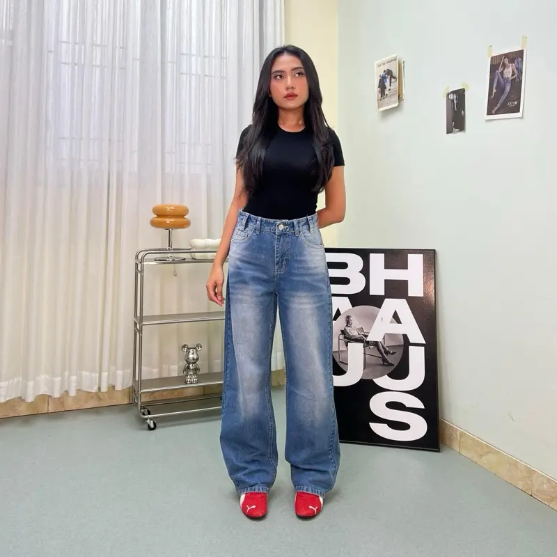 ORE - Celana Panjang Highwaist Rave Baggy Jeans Retro Vintage Washed Y2K Non Strech / 27-34