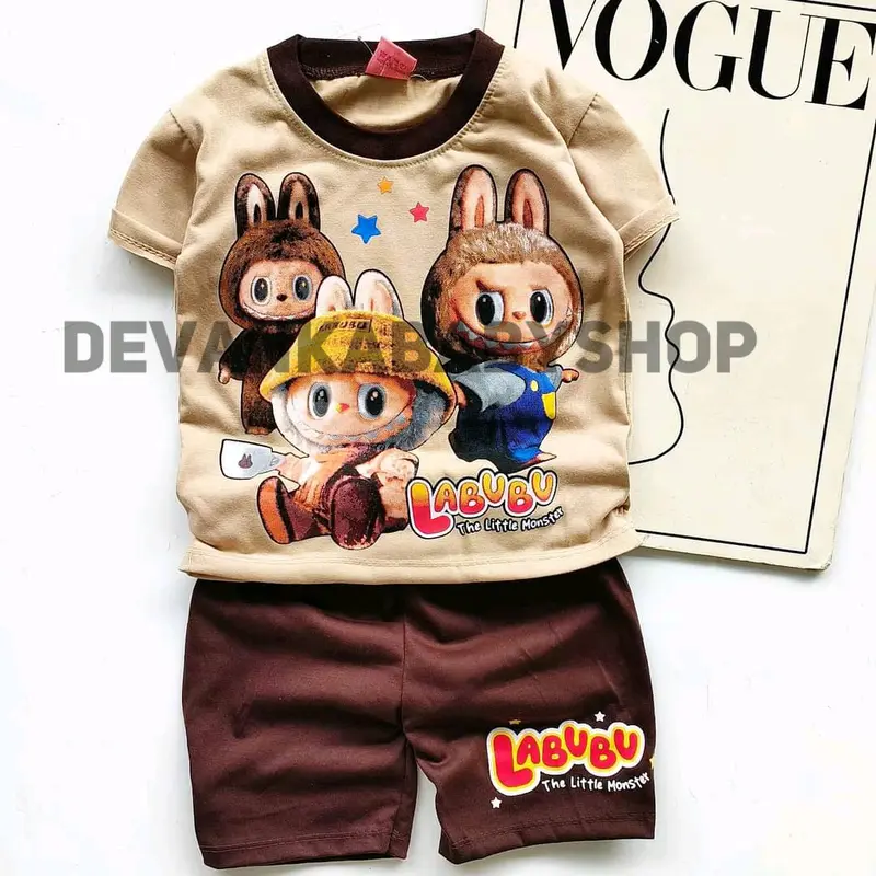 BAJU LABUBU ANAK  COWOK CEWEK SETELAN ANAK MOTIF BONEKA LABUBU LUCU BISA PAKAI TOPI UNTUK ANAK UMUR 1-10 TAHUN Perempuan Parsel Bayi 2