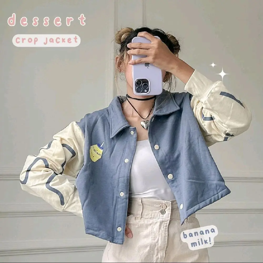 DESSERT CROP JACKET // JAKET CROPTY FLEECE AESTHETIC BACKPRINT KOREA