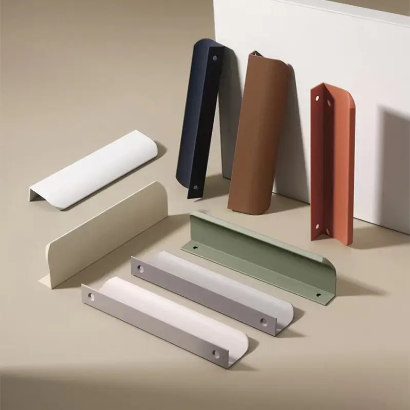 Minimalist Morandi Same Color Invisible Handle Drawer with Embedded Wardrobe Door, Non punching Aluminum Alloy Door Handle, Arc Furniture Hardware Door Handle, Aluminum Alloy Material Suitable for Wardrobes, Drawers, Shoe Cabinets, and Cabinets