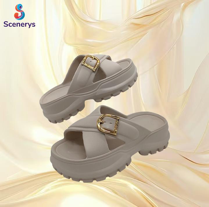 Scenerys Sandal wedges wanita, sandal fuji trendy, sandal jelly wanita motif korea, tali ganda, sandal kasual wanita 2025 4