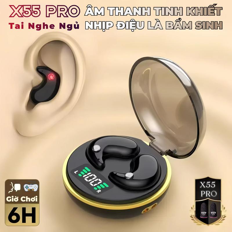 Tai Nghe Ngủ X55 PRO [3 Quà tặng miễn phí] 1 Nhãn dán hoạt hình+1 Bao tay chơi game+1 Dây buộc,  Âm Thanh Nổi Cấp Độ HiFi, Chống Nước IPX5, Điều Khiển Cảm Ứng Màn Hình Thông Minh, Có Quy Trình Mạ Vàng Micrô Tích Hợp Chống Ồn