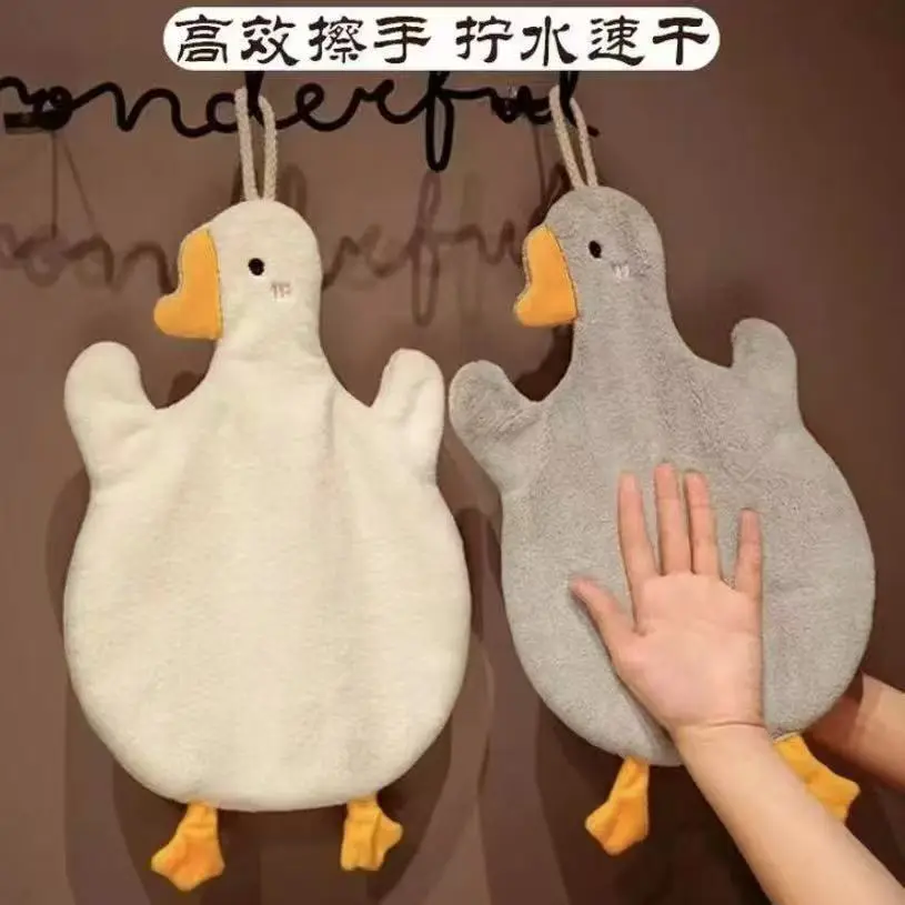 Cartoon white goose hand towel coral velvet absorbent hanging hand towel Soft and cute hand towel for children hand  towel