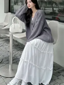 ivy skirt - Rok canda tutu rempel / korean style / Bawahan dewasa panjang remaja polos  Serut Wanita Casual Maxi Cewek