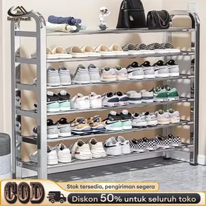 Rak Sepatu & Sendal Stainless Steel 6/5/4/3 Susun Rak Sepatu Kokoh Besi Rak Sepatu Serbaguna