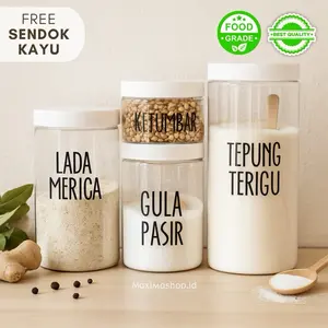Toples Bumbu Plastik dan Stiker Bumbu Anti Air Kitchenware tempat bumbu Toples Bumbu Plastik dan Stiker Bumbu Anti Air Kitchenware tempat bumbu