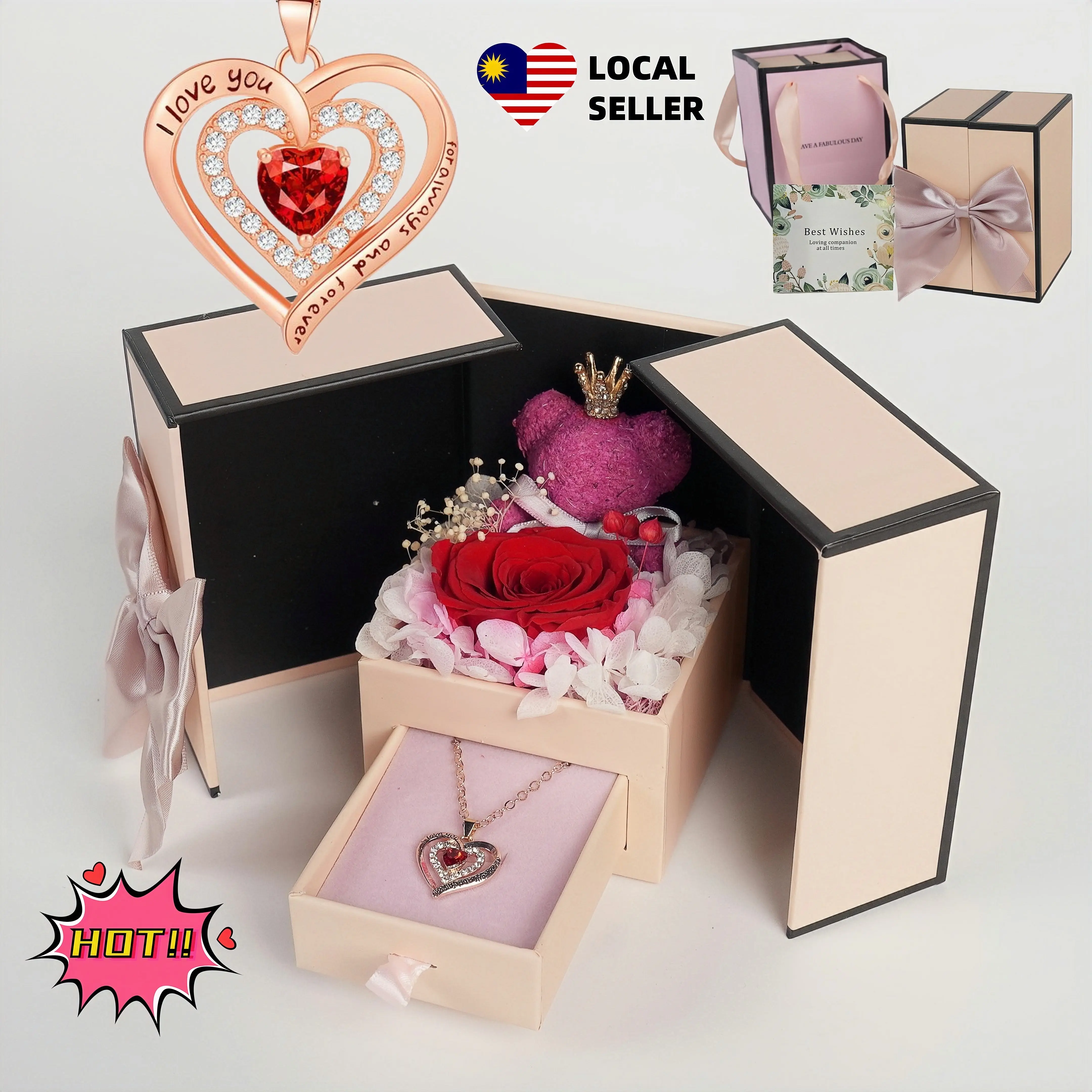 Forever Rose Bear Jewelry Box Gifts Couple Gift/Gift for girlfriend/Gift for mom/Gift for daughter/Anniversary/Birthday /Gift