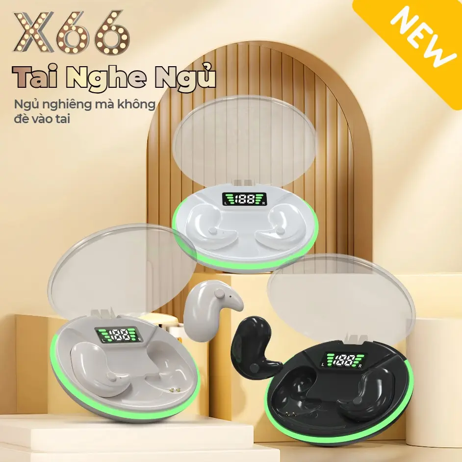KY X66 Mới Nhất Tai Nhe Ngủ [2 Quà tặng] 1 Nhãn dán hoạt hình+1 Bao tay chơi game, Âm thanh nổi mức HiFi, Thiết kế chói sáng trong suốt, Chống nước IPX5, Giảm tiếng ồn ANC, Màn Hình Kỹ Thuật Số Thông Minh