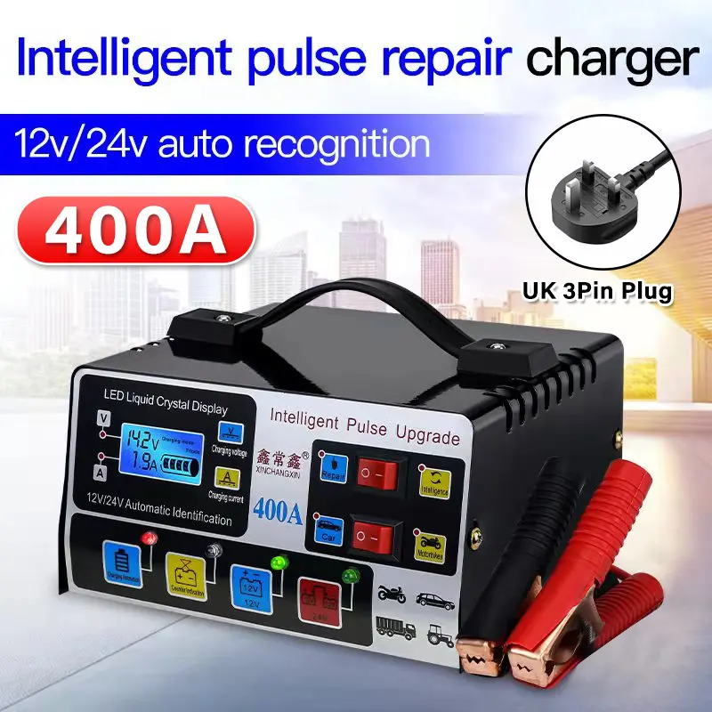 [Malaysian plug]400A Car Battery Charger 12V/24V Motorcycle Acid Battery Charger Lorry Repair Charging Pengecas Bateri Kereta Motor