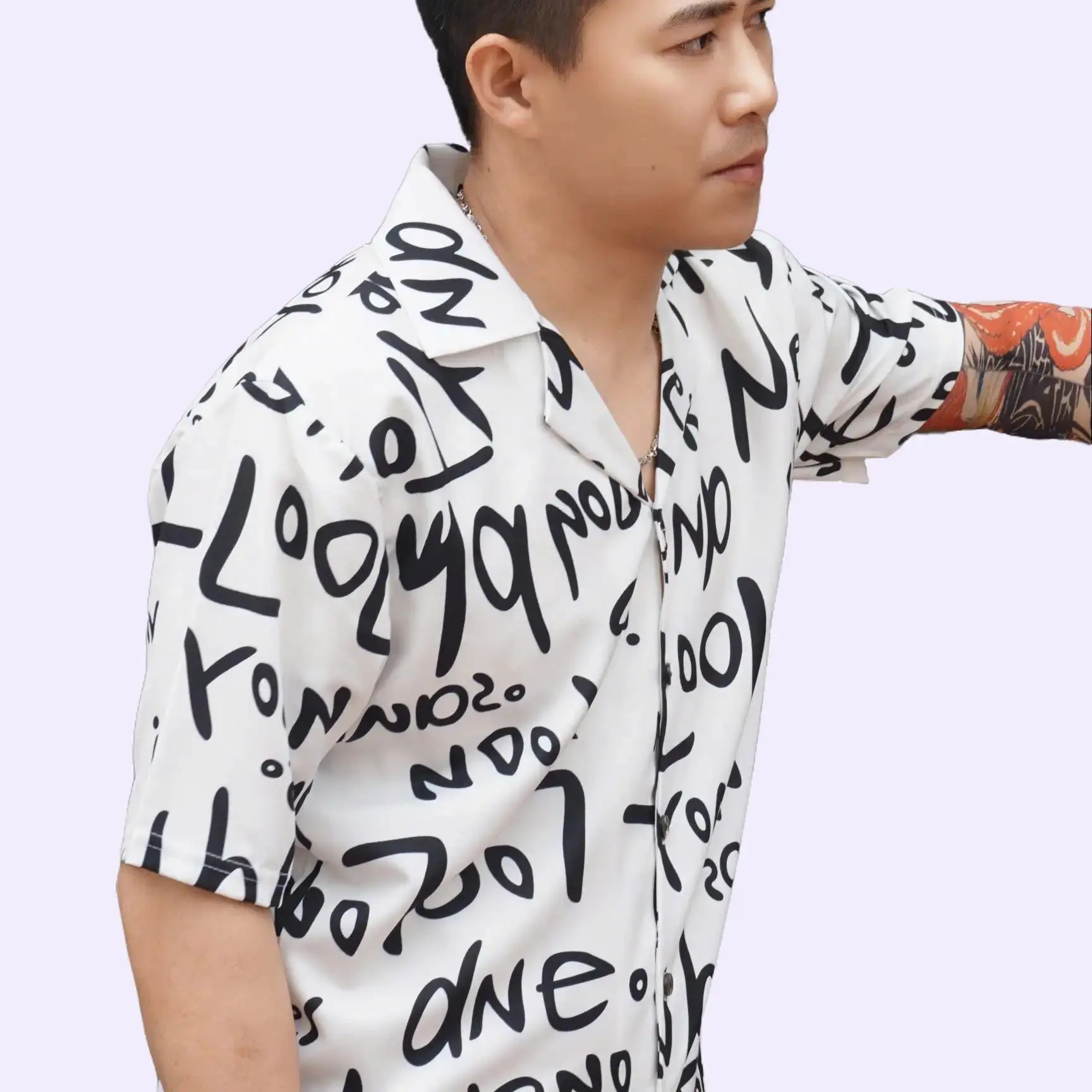 Bộ lụa Nam họa tiết Chữ kết hợp Hoa văn siêu Hot Trend đi BIỂN  đi DU LỊCH