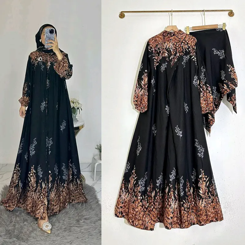 Gamis Set Hijab Alesa Rayon Premium Jumbo Kancing Muslim Nyaman Diamond 1