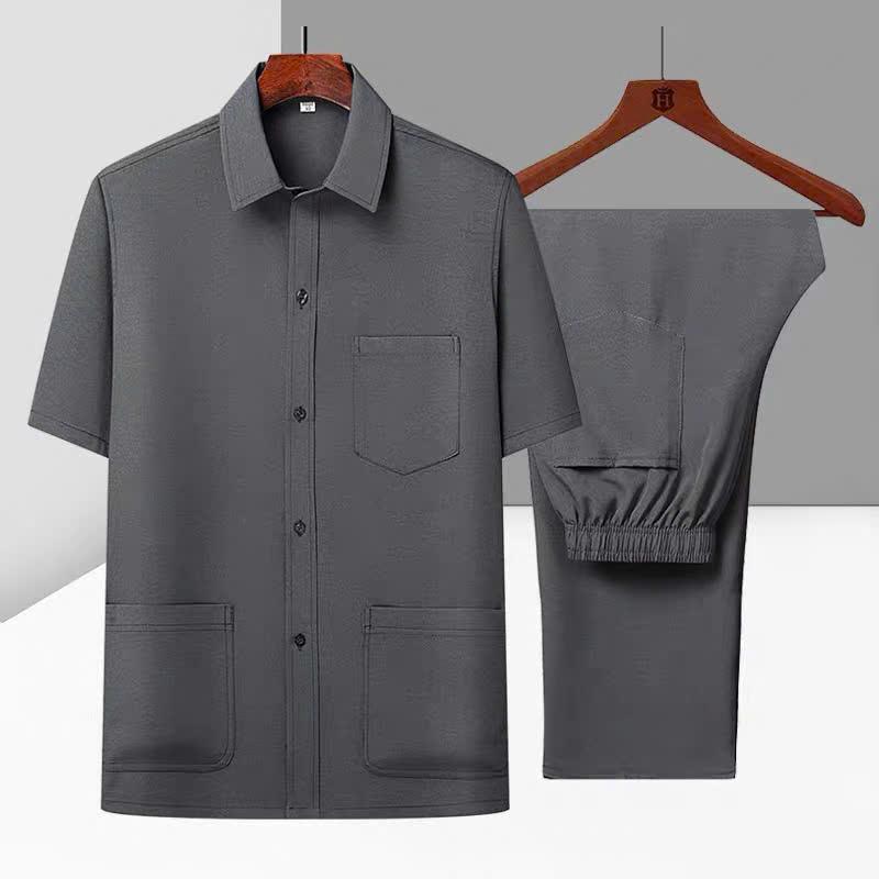 Bộ đũi hàn nam trung niên cho ông cho bố có túi 2 bên, đồ bộ nam trung niên cổ bẻ sang trọng, bộ quần áo cho người già, bộ mặc nhà nam trung niên