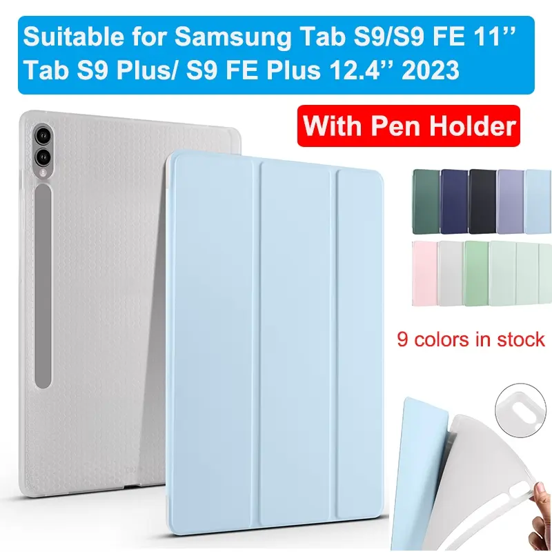 Samsung Tab S9 FE Plus 12.4'' 2023 S9fe 11 inch Soft Casing with S pen holder Smart Flip  Stand Cover Shockproof Case