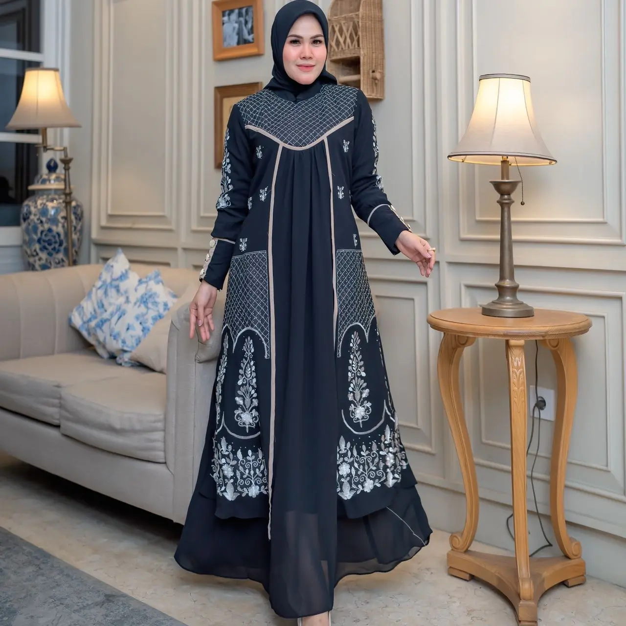 Gamis Amanda Bordir Set Hijab Mewah Elagan Premiun Terbaru Dress Pesta Wanita Terlaris