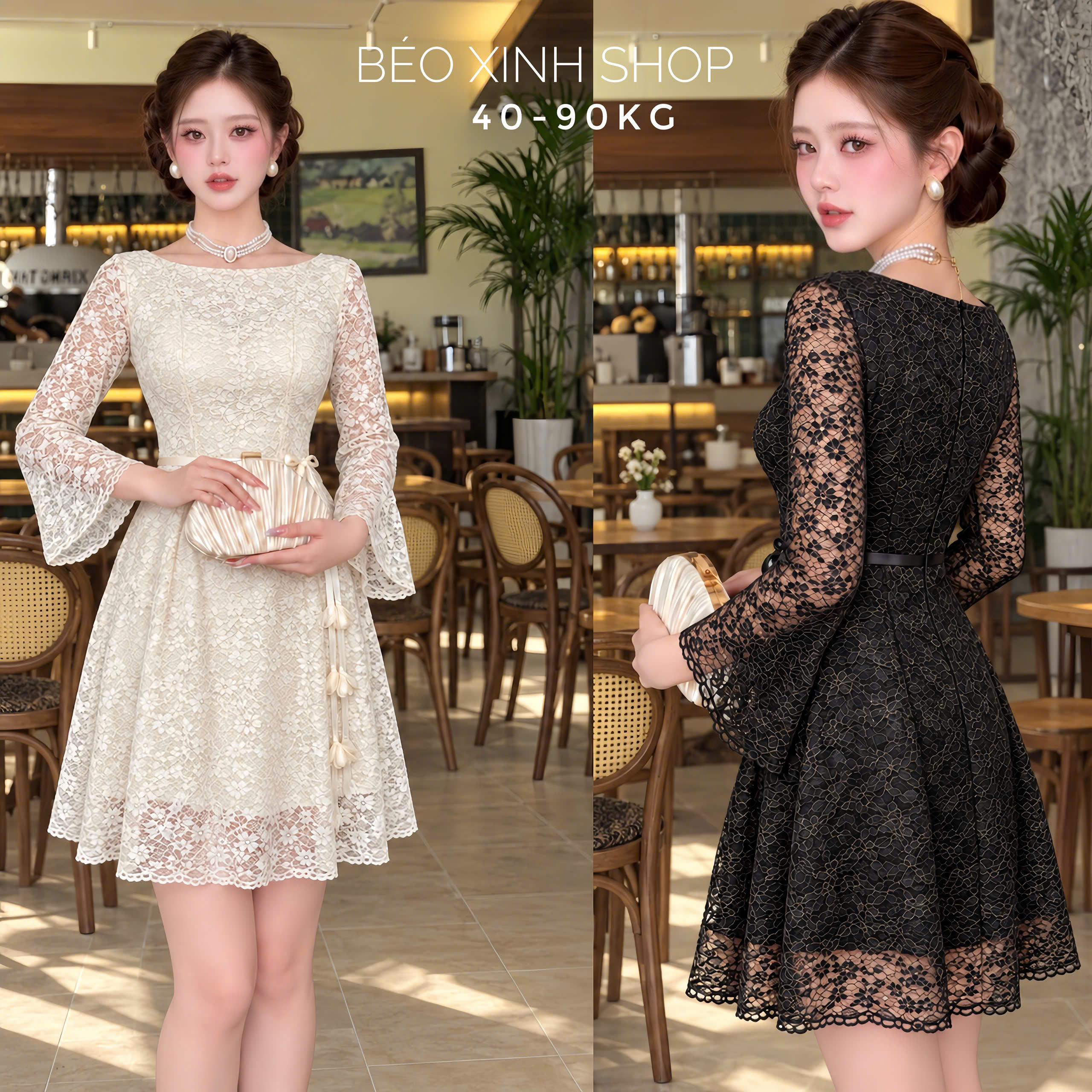 Đầm Đi Tiệc Sang Chảnh Ren Hoa Tay Loe, Váy Đi Dự Tiệc Đám Cưới Dáng Xòe Thắt Nơ Béo Xinh Shop - A.1914