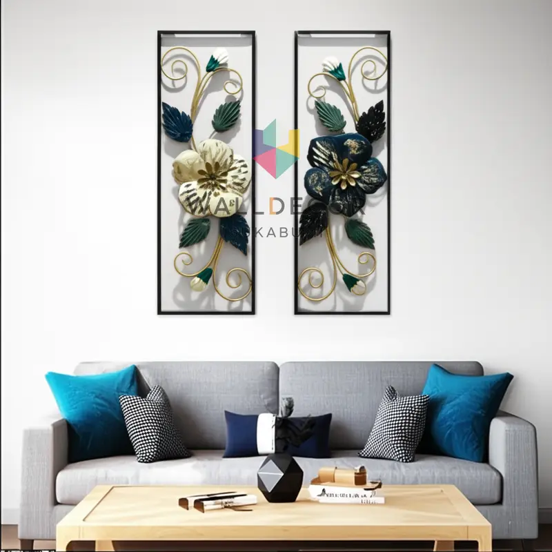Walldecor Sukabumi Set Hiasan Dinding Aesthetic 85x31 Frame Metal Black Dekorasi Gantung Daun Bunga 0