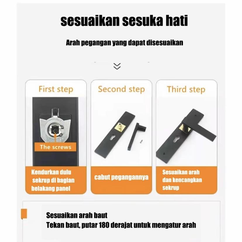 Pegangan Pintu 1 Set Model Kekinian Handle Lock Door Hitam Doff Premium Bedroomiving Room Kunci pintu kamar tidur sederhana,elegan,berkelas tinggi, senyap, tipe hitam universal.