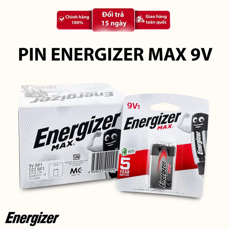 Pin Energizer MAX Alkaline 9V – Pin Vuông 6LF22 – Dùng Cho Micro, Thiết Bị Đo, Đồ Điện Tử