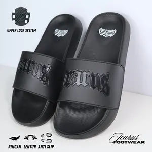embos icarus - sandal slop black pria 39-44 slip on sendal karet anti slip tahan air upper lock system Pantai Shoes