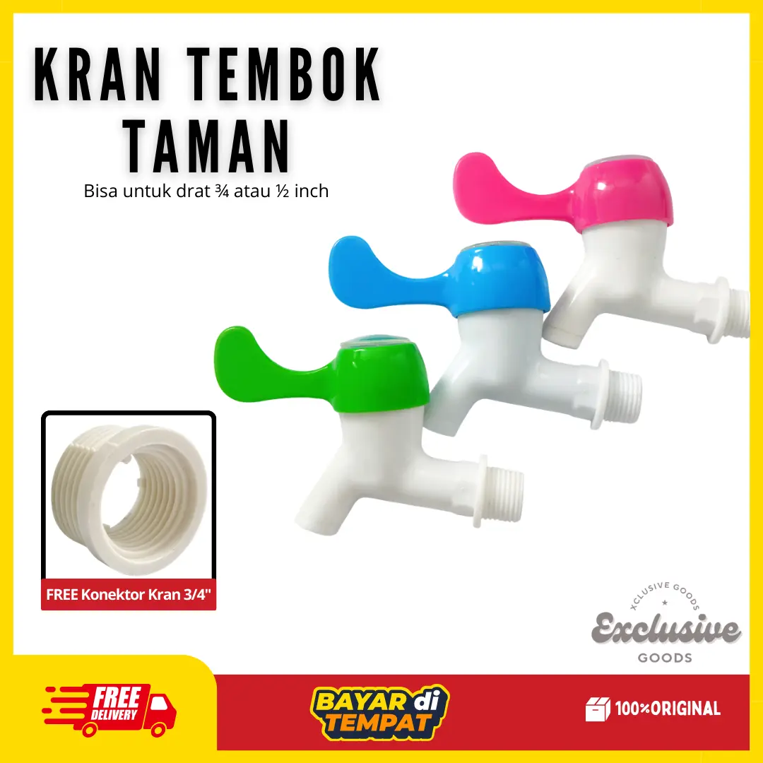 [XGoods] Kran Tembok PVC Taman Engkol Jempol Tanpa Moncong FREE Konektor Drat bisa 1/2" Atau 3/4"