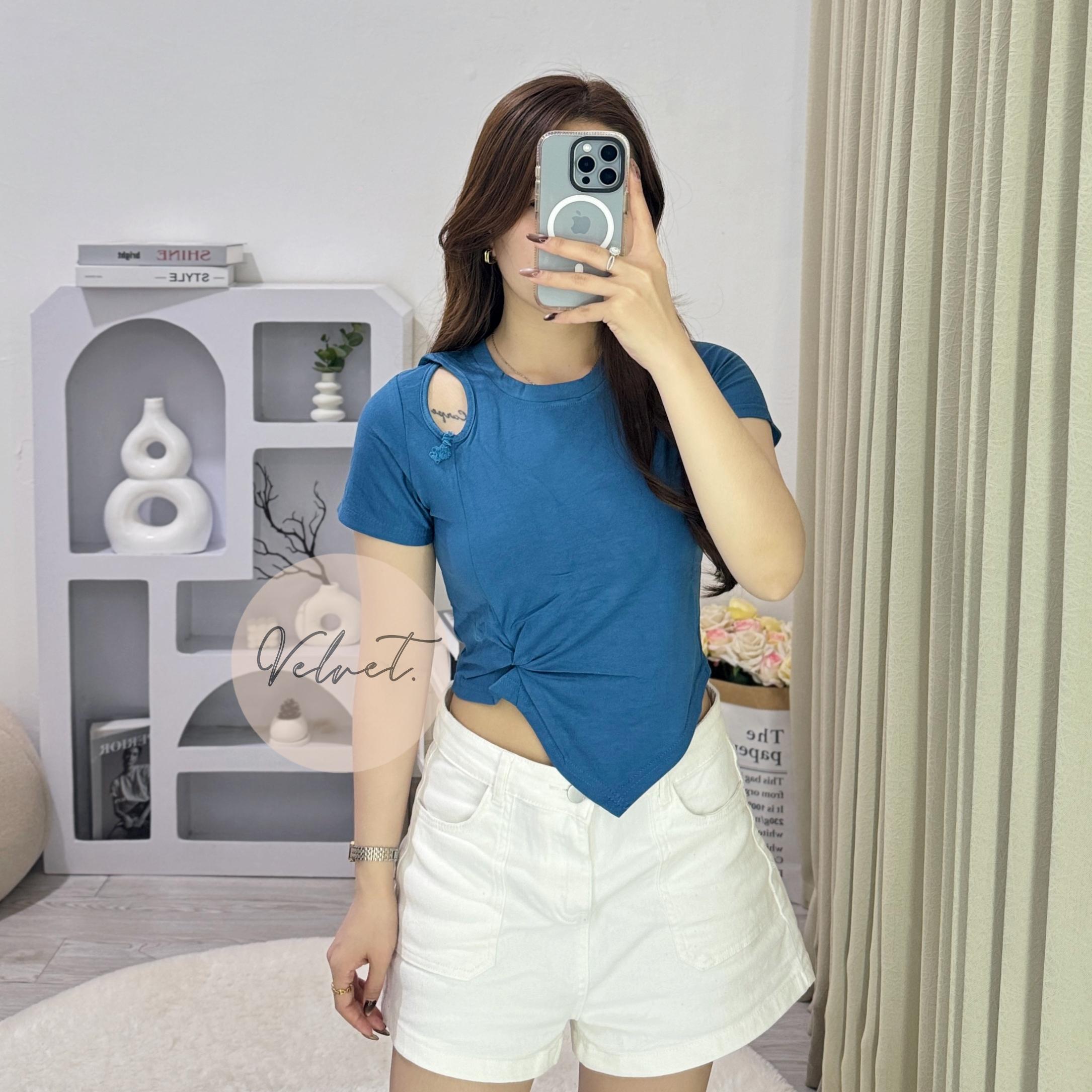 Kaos Polos Asimetris Samping / Atasan Wanita Kerut Samping Lancip 075