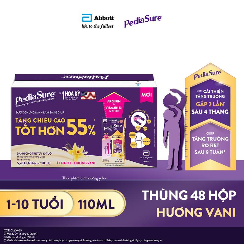 THÙNG 12 LỐC PEDIASURE PHA SẴN HƯƠNG VANI 110ML