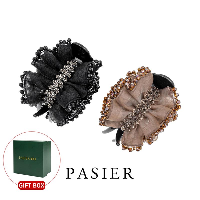 Hộp Quà Tặng PASIER Thơ Thời Gian Kẹp Tóc Đuôi Élegant Bằng Vải Organza Xếp Ly Phong Cách Pháp Kẹp Tóc Đuôi Ngựa 8cm Mã NN166 và NN167