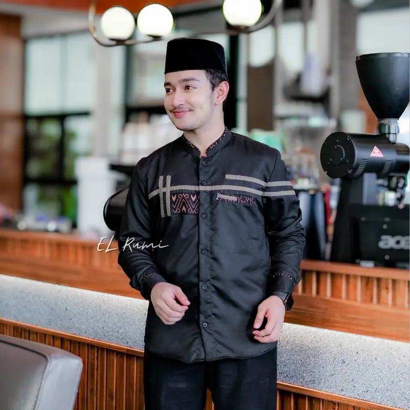Baju koko Atasan Muslim Pria Dewasa Elrumi Motif Hashtag Batik Lengan Panjang 1