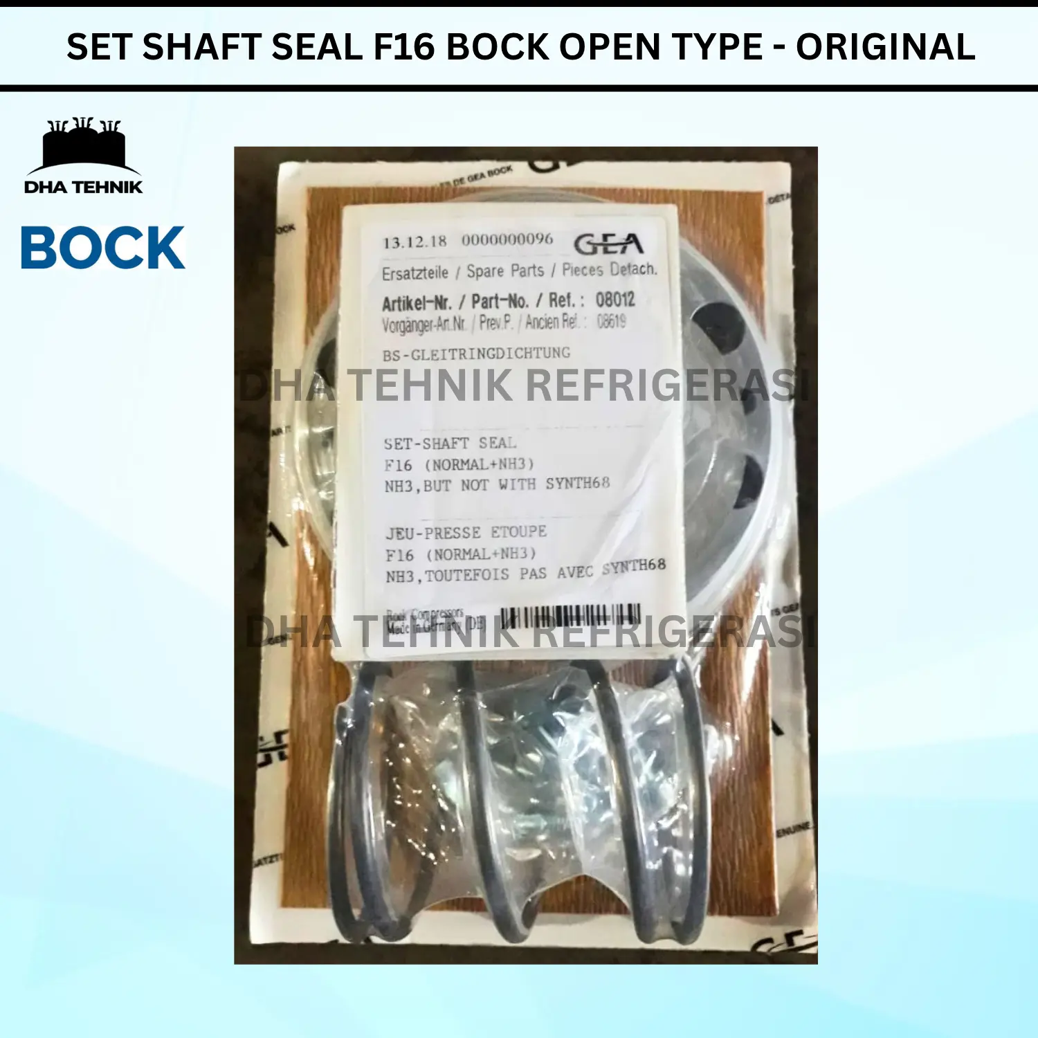 SET SHAFT SEAL BOCK OPEN TYPE F16 PART NO 08012 - ORIGINAL SHAFT SEAL BOCK F16