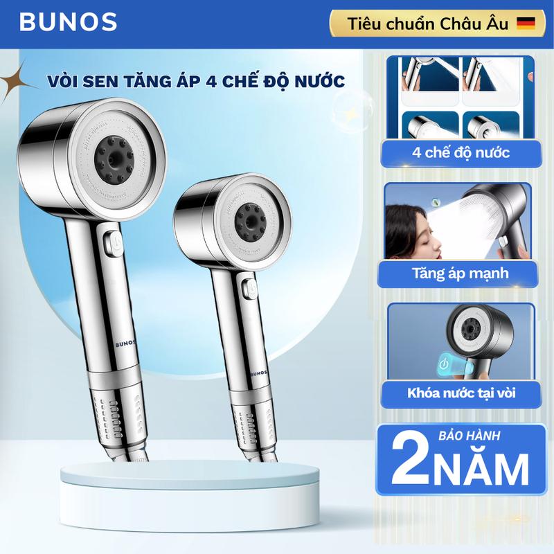  Vòi Sen Tăng Áp BUNOS với 4 Chế Độ Nước | Đầu To Phun Mạnh – Xoay Linh Hoạt Để Chuyển Đổi | Bảo Hành Chính Hãng 2 Năm 