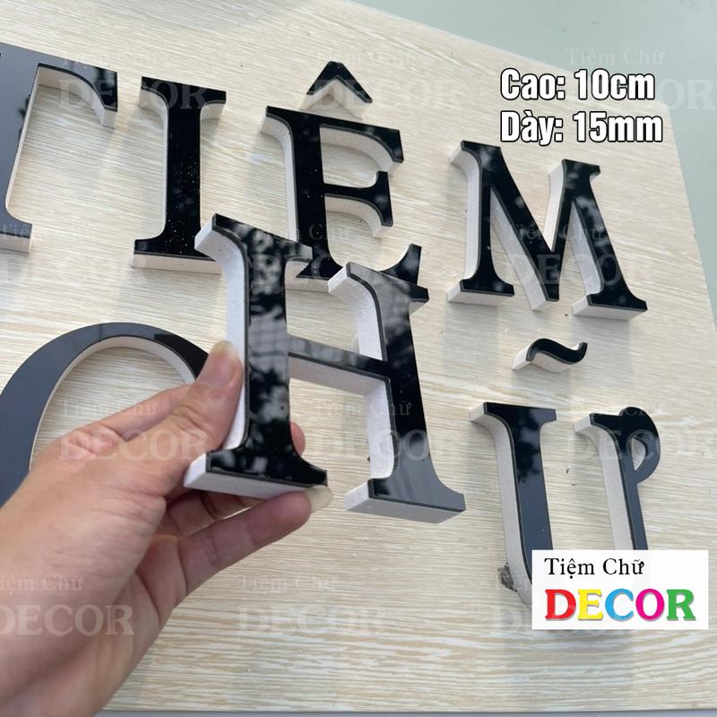 Chữ Nổi Đen Gương 10cm dày 15mm T2 In Hoa Dán Tường Trang Trí Tiệm - Chữ 3D…