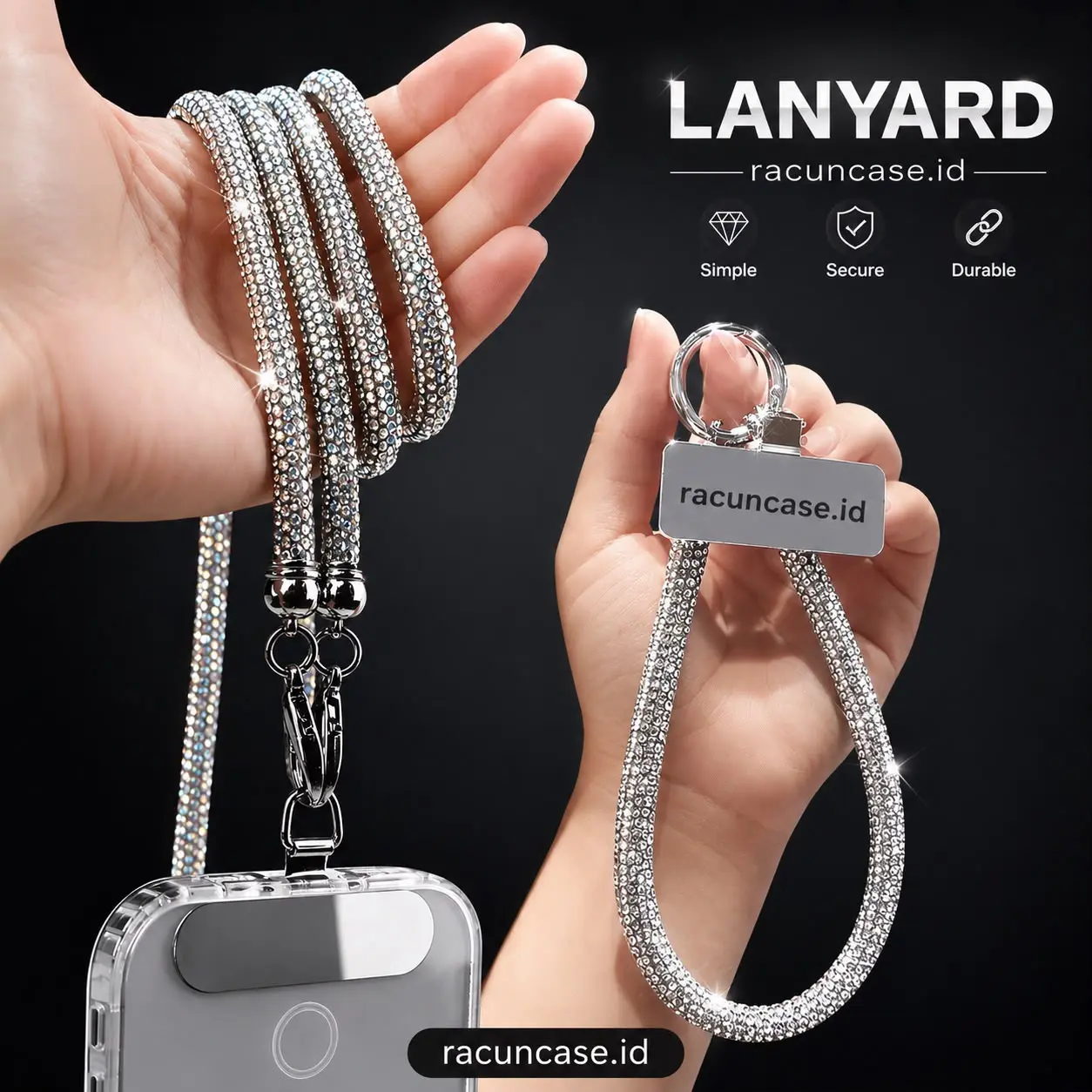 Strap Cantik Diamond Sparkling Glitter Lanyard Phone Wrist Strap Lanyard Diamond Pendant Clip