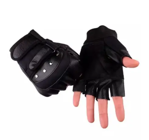 Sarung Tangan Motor Semi Kulit Knucle besi Unisex Half Finger 2 Strap 1