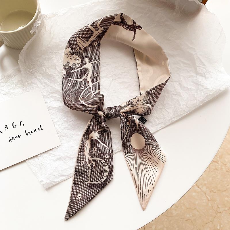 Product Introduction of New Brand Fashion Letter Pattern Women Silk Riband Handle Bags Scarf Small Ribbon Hair Band Headband Scarves & Wraps Hair Ties for girls A-Z 17