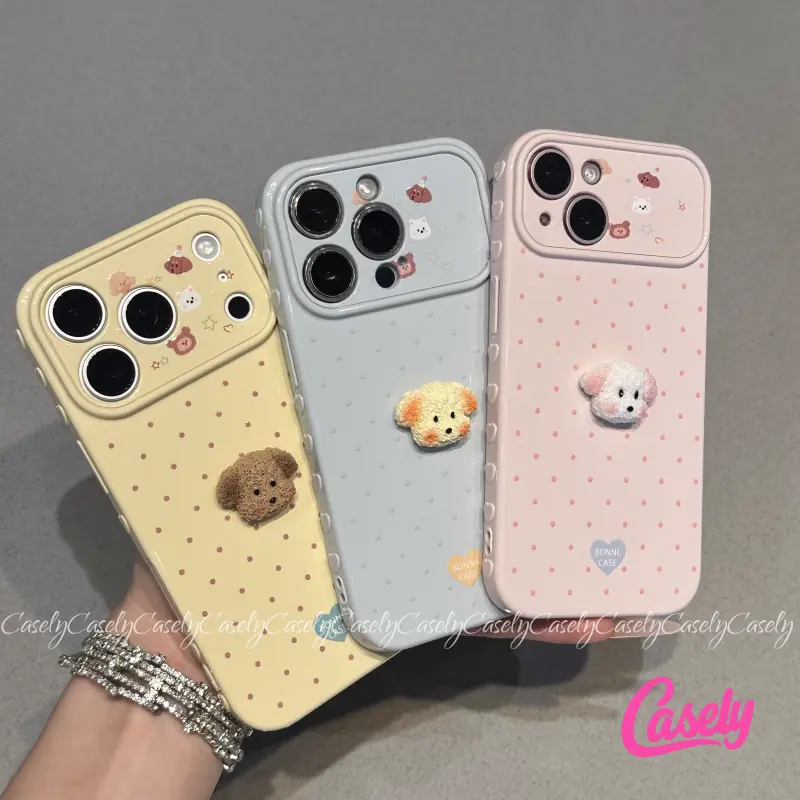 Áp dụng cho IPhone 11 17 13 16 14 12 15 Pro Max 14 16 7 8 Plus XR X XS Max Air Ốp điện thoại hình gấu chấm bi dễ thương