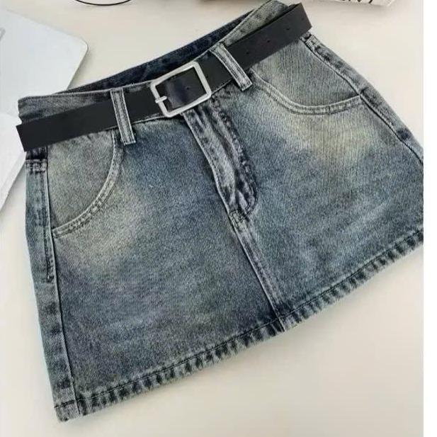  TIENSTYLE - Chân Váy Jean Nữ Chữ A Dáng Ngắn Wad Loang Viền Chỉ Nổi Có Lót Quần Bảo Hộ Chân váy jean bigsize Màu Xanh Chất Liệu Vải Jean Cotton Dày Dặn 