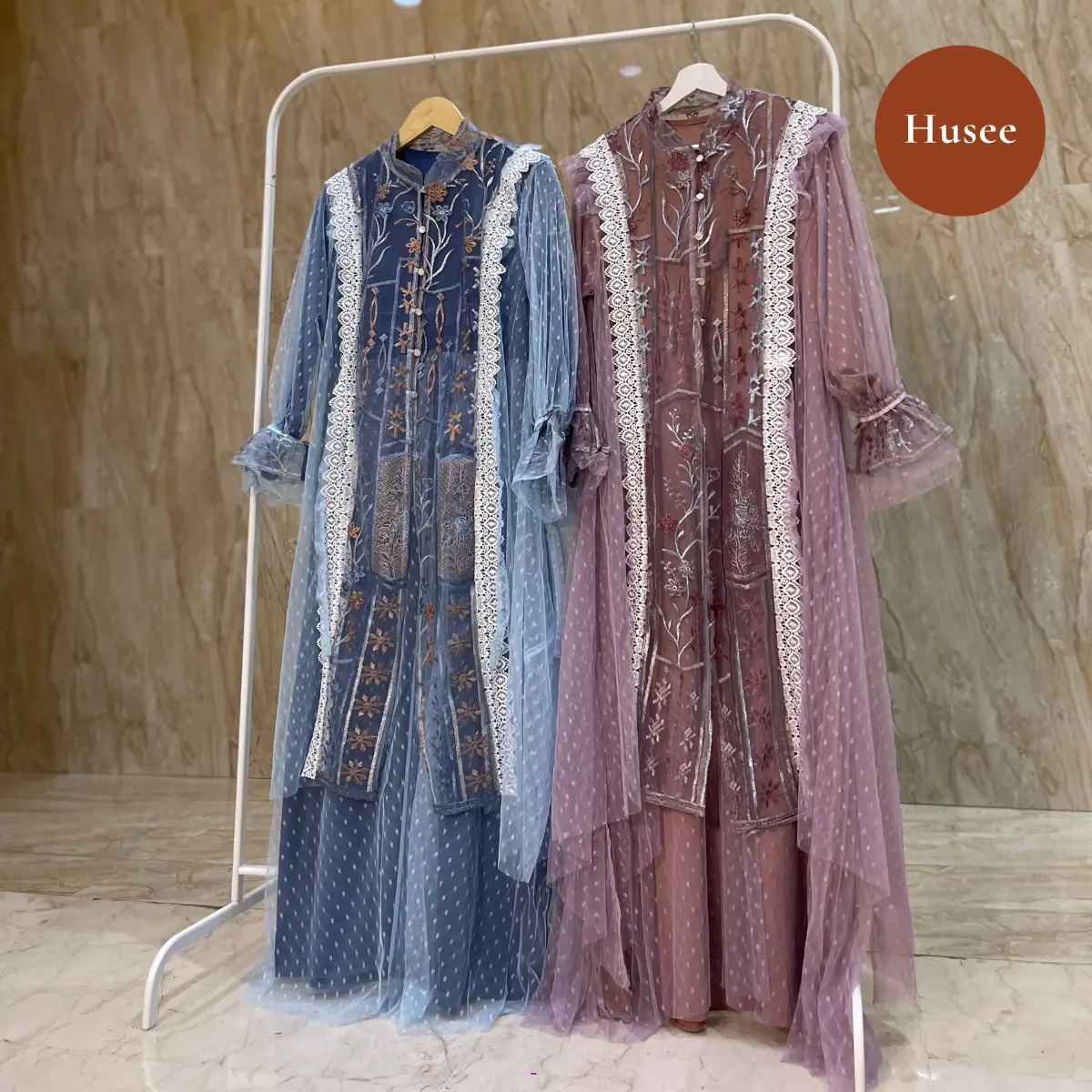 Husee Fashion - Carlita Dress - Dress Brukat Premium Wanita Lebaran 2025 Inner + Outer - Muslim, Gamis