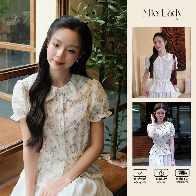  Áo Kiểu Nữ Ngắn Tay Phối Ren – Thiết Kế Tay Bồng Chun eo Thanh Lịch- Miolady 