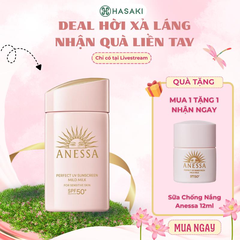 Sữa Chống Nắng Anessa Cho Da Nhạy Cảm 60ml Perfect UV Sunscreen Mild Milk (For Sensitive Skin) SPF50+/PA++++ | HASAKI BEAUTY