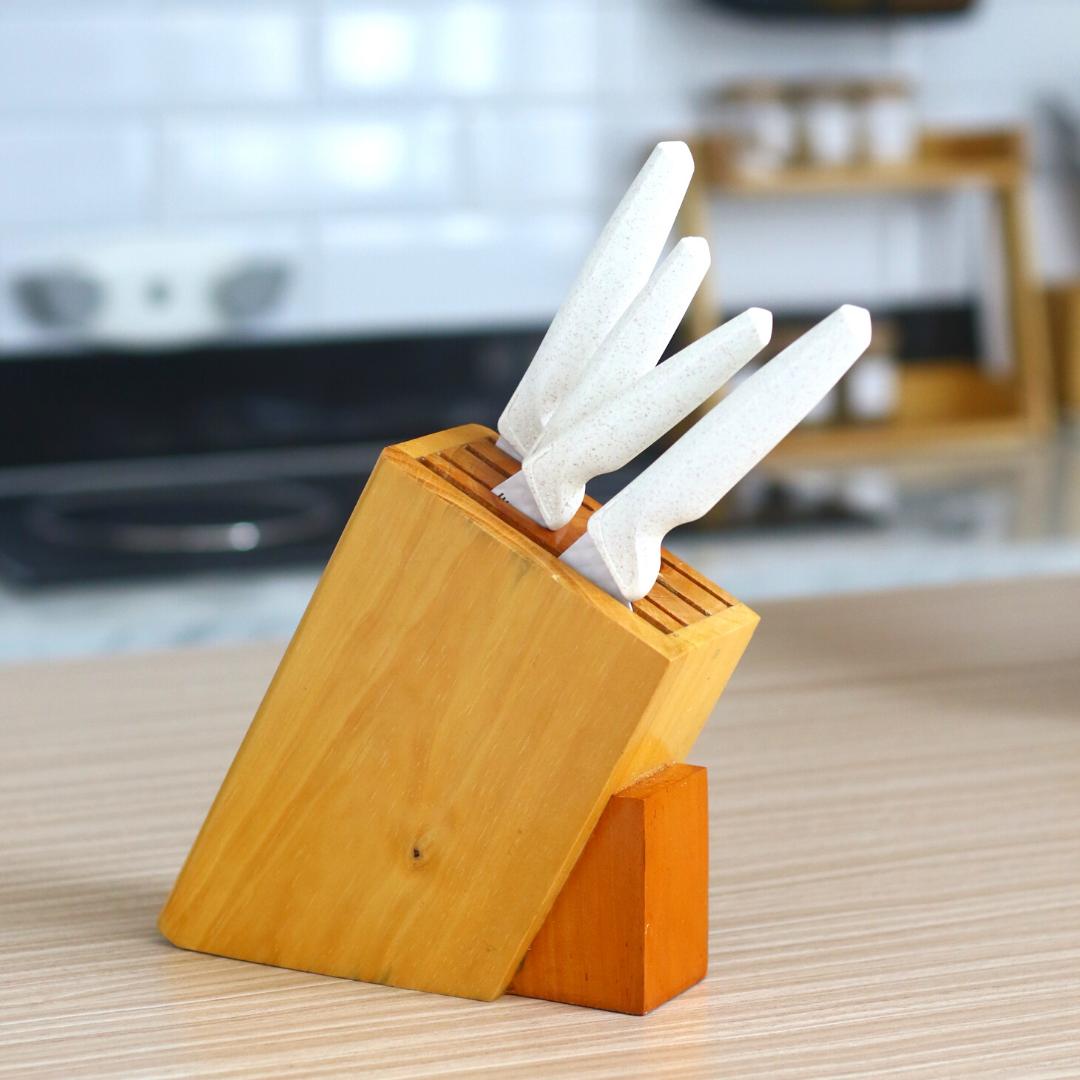 Pinexa Knife Block Tempat Pisau Kayu 7 Lubang Wadah Pisau Dapur