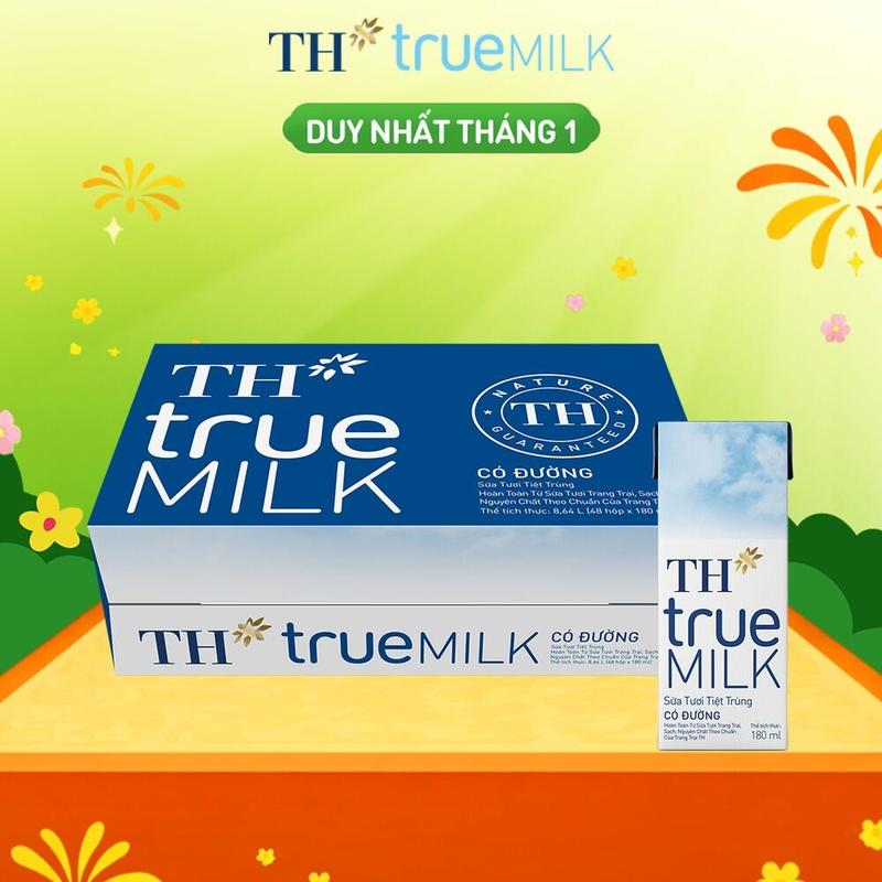  Thùng 48 hộp sữa tươi tiệt trùng có đường TH True Milk 180ml  180ml x 48  
