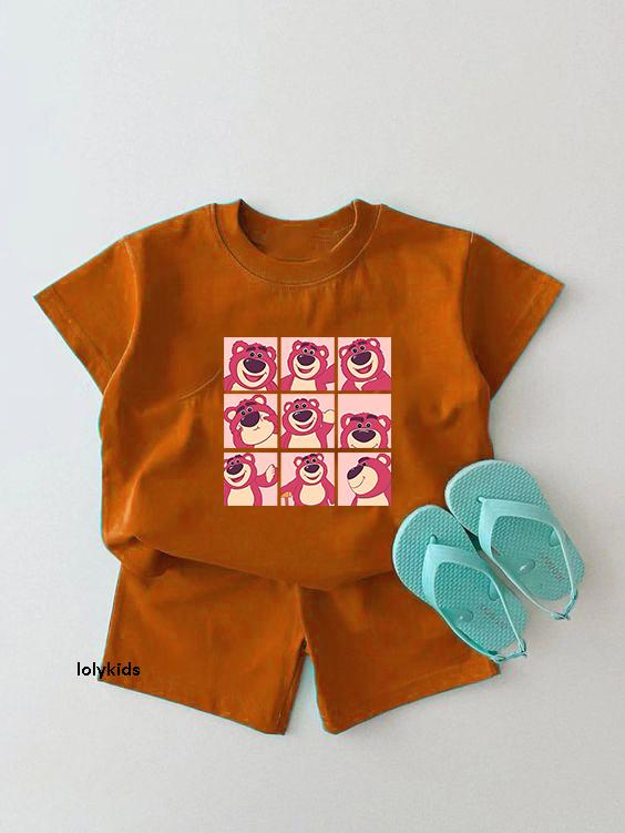 COD Stelan  Anak Yeah Lotso / Stelan Anak Kotak Lotso / Stelan Anak Lucu / One Set Anak Korean Style / Setelan Anak Kekinian Premium 3