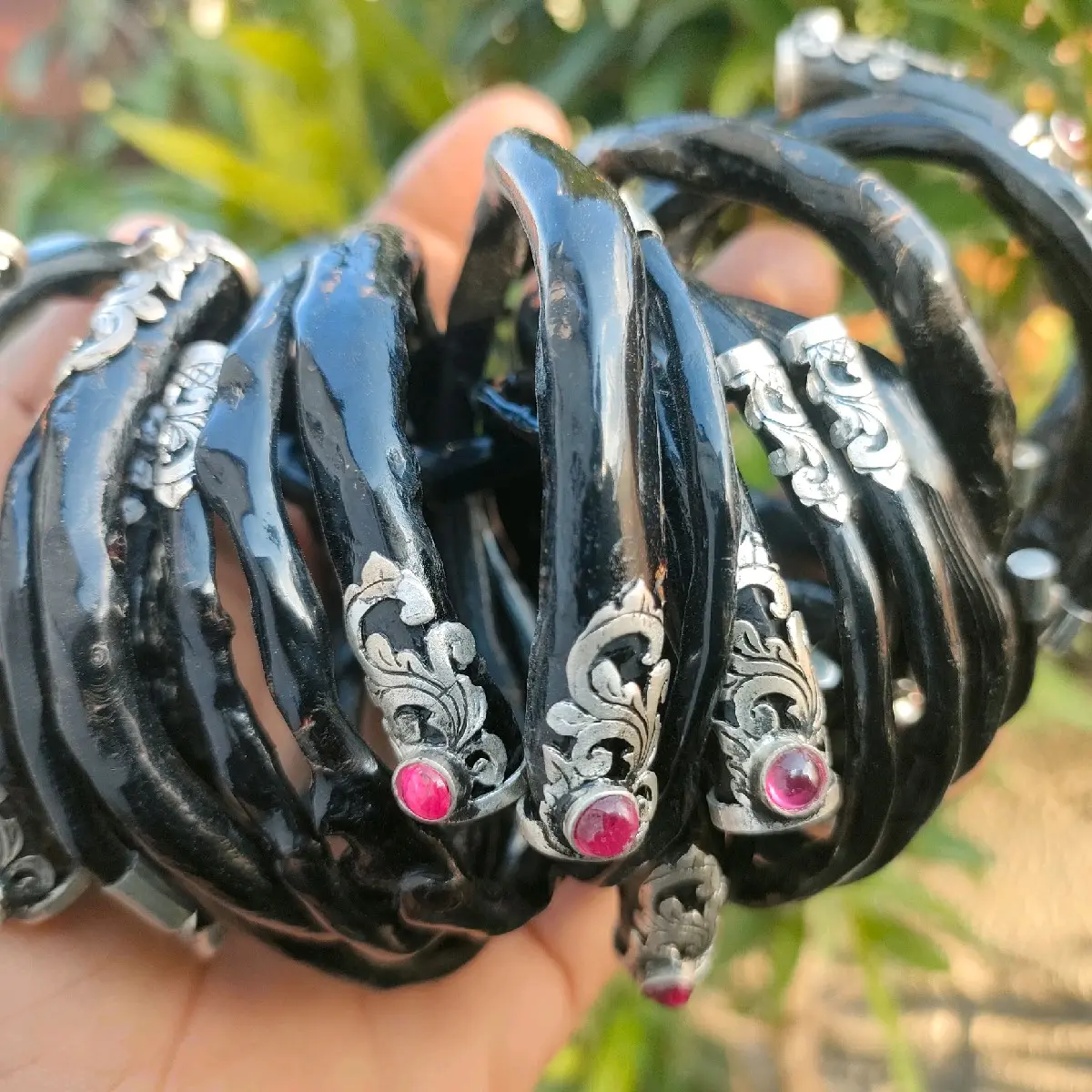 gelang akar bahar/ kayu uli hitam lentur Laki-laki Bracelets